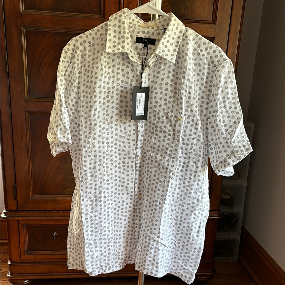 Ted Baker London Casual White and Gray Button Down Shirt